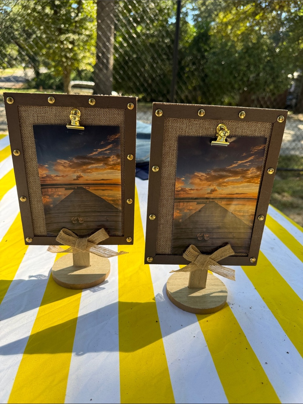 Rustic Brown Burlap Photo Frame with Gold Accent Clip - Home Accents